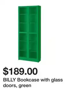 Ikea BILLY Bookcase with glass doors, green offer
