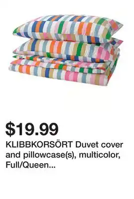 Ikea KLIBBKORSÖRT Duvet cover and pillowcase(s), multicolor, Full/Queen (Double/Queen) offer