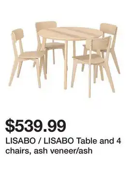 Ikea LISABO / LISABO Table and 4 chairs, ash veneer/ash offer