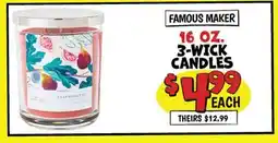 Ollie's FAMOUS MAKER 16 OZ. 3-WICK CANDLES offer