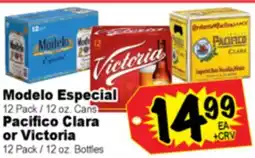 Superior Grocers Modelo Especial 12 Pack / 12 oz. Cans, Pacifico Clara or Victoria 12 Pack / 12 oz. Bottles offer