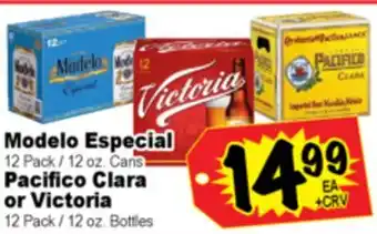 Superior Grocers Modelo Especial 12 Pack / 12 oz. Cans, Pacifico Clara or Victoria 12 Pack / 12 oz. Bottles offer