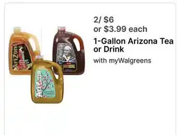 Walgreens 1-Gallon Arizona Tea or Drink offer