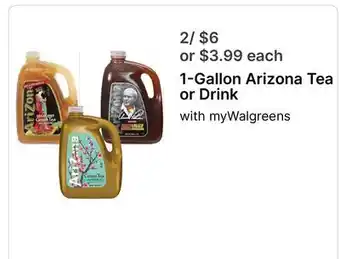 Walgreens 1-Gallon Arizona Tea or Drink offer
