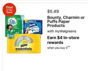 Walgreens Bounty, Charmin or Puffs Paper Products offer