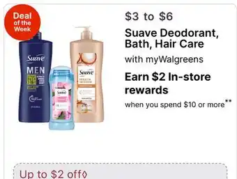 Walgreens Suave Deodorant, Bath, Hair Care offer