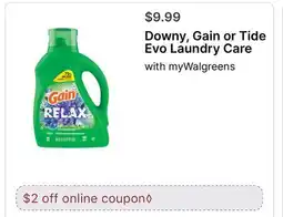 Walgreens Downy, Gain or Tide Evo Laundry Care offer