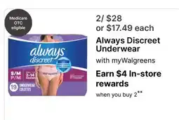 Walgreens Always Discreet Underwear offer