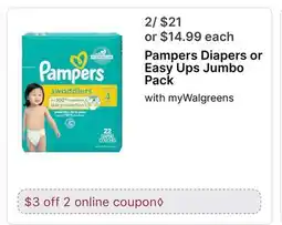 Walgreens Pampers Diapers or Easy Ups Jumbo Pack offer