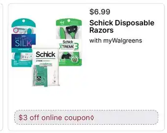 Walgreens Schick Disposable Razors offer