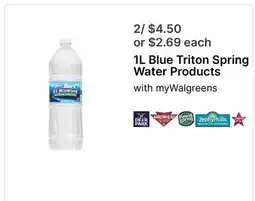 Walgreens 1L Blue Triton Spring Water Products offer