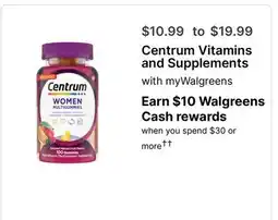 Walgreens Centrum Vitamins and Supplements offer