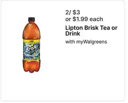 Walgreens Lipton Brisk Tea or Drink offer