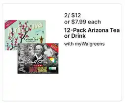 Walgreens 12-Pack Arizona Tea or Drink offer