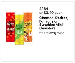Walgreens Cheetos, Doritos, Funyuns or Sunchips Mini Canisters offer