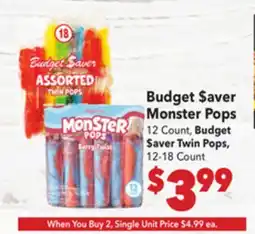 Vallarta Supermarkets Budget $aver Monster Pops offer
