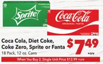 Vallarta Supermarkets Coca Cola, Diet Coke, Coke Zero, Sprite or Fanta offer