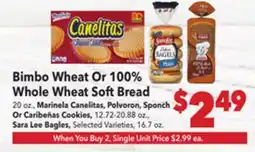 Vallarta Supermarkets Bimbo Wheat Or 100% Whole Wheat Soft Bread offer