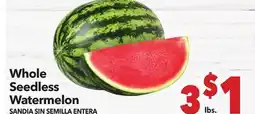 Vallarta Supermarkets Whole Seedless Watermelon / SANDIA SIN SEMILLA ENTERA offer