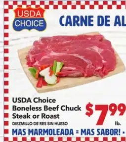 Vallarta Supermarkets USDA Choice Boneless Beef Chuck Steak or Roast / DIEZMILLO DE RES SIN HUESO offer