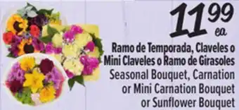 El Super Seasonal Bouquet, Carnation or Mini Carnation Bouquet or Sunflower Bouquet offer
