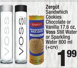 Super King Markets Zergüt Sandwhich Cookies Chocolate or Vanilla 17.6 oz, Voss Still Water or Sparkling Water 800 ml offer
