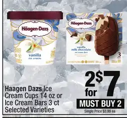 Super King Markets Haagen Dazs Ice Cream Cups 14 oz or Ice Cream Bars 3 ct offer