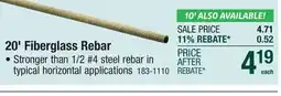 Menards 20' Fiberglass Rebar offer