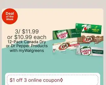 Walgreens 12-Pack Canada Dry or Dr Pepper Products offer