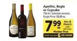 Safeway Apothic, Bogle or Cupcake offer