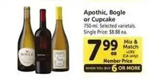 Safeway Apothic, Bogle or Cupcake offer