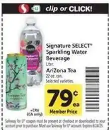 Safeway Signature SELECT Sparkling Water Beverage & AriZona Tea offer