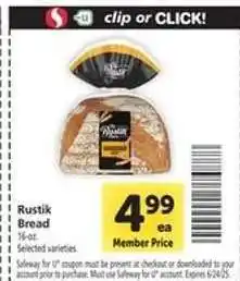 Safeway Rustik Bread offer
