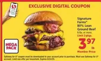 Safeway Signature Farms 80% Lean Ground Beef offer