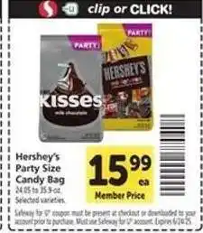 Safeway Hershey's Party Size Candy Bag offer