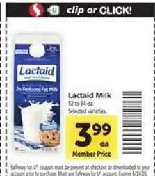 Safeway Lactaid Milk offer