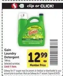 Safeway Gain Laundry Detergent offer