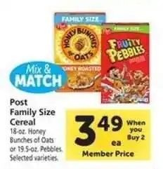 Safeway Post Family Size Cereal offer