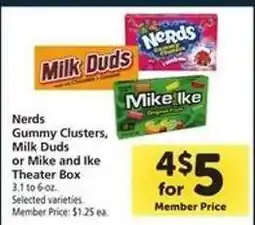 Safeway Nerds Gummy Clusters, Milk Duds or Mike and Ike Theater Box offer