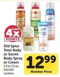Safeway Old Spice Total Body or Secret Body Spray or Cream offer