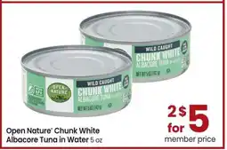Albertsons Open Nature Chunk White Albacore Tuna In Water - 5 oz offer