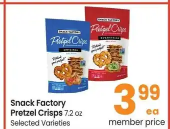 Albertsons Snack Factory Pretzel Crisps - 7.2 oz Selected Varieties offer
