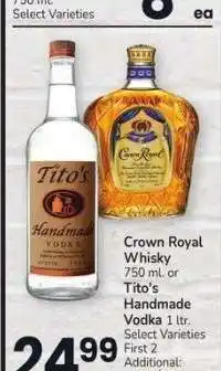 Albertsons Crown Royal Whisky 750 ml. or Tito's Handmade Vodka 1 ltr. - Select Varieties offer