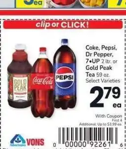 Albertsons Coke, Pepsi, Dr Pepper, 7 • UP 2 ltr. or Gold Peak Tea 59 oz. - Select Varieties offer