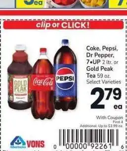 Albertsons Coke, Pepsi, Dr Pepper, 7 • UP 2 ltr. or Gold Peak Tea 59 oz. - Select Varieties offer