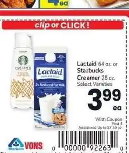 Albertsons Lactaid 64 oz. or Starbucks Creamer 28 oz. - Select Varieties offer
