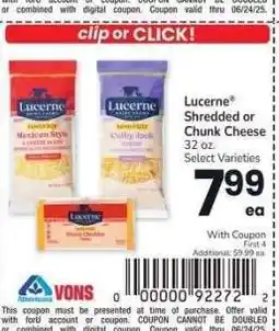Albertsons Lucerne Shredded or Chunk Cheese - 32 oz. Select Varieties offer