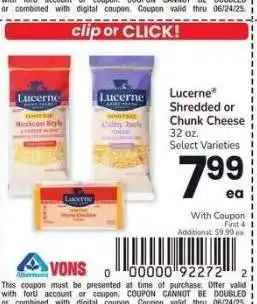 Albertsons Lucerne Shredded or Chunk Cheese - 32 oz. Select Varieties offer