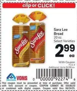 Albertsons Sara Lee Bread - 20 oz. Select Varieties offer