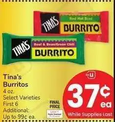 Albertsons Tina's Burritos - 4 oz. Select Varieties offer